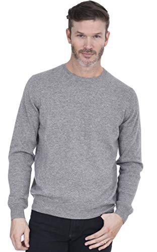 Cashmeren Herren Basic Crewneck Sweater 100% reines Kaschmir Langarm Rundhals Pullover, Meliert, Grau, X-Groß von Cashmeren