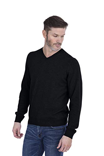Cashmeren Herren Basic V-Ausschnitt Pullover 100% reines Kaschmir Langarm Pullover (Schwarz, L) von Cashmeren