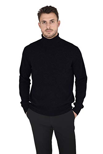 Cashmeren Herren Essential Knit Rollkragenpullover 100% Merinowolle Langarm Rollkragenpullover, Schwarz, Klein von Cashmeren