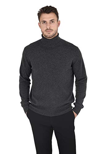 Cashmeren Herren Essential Knit Rollkragenpullover 100% Merinowolle Langarm Rollkragenpullover, Dunkelgrau, Klein von Cashmeren