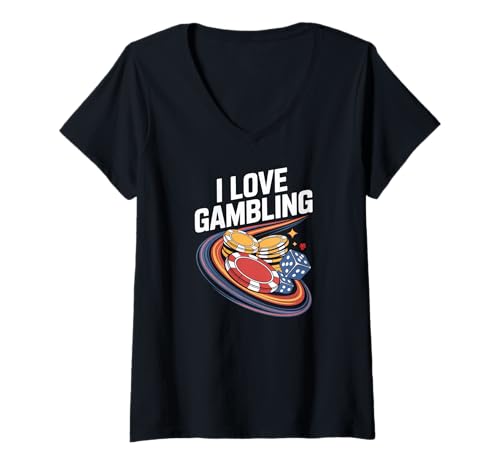 Damen I Love Gambling Casino Poker Chips Würfel Vegas T-Shirt mit V-Ausschnitt Damen I Love Gambling Casino Poker Chips Würfel Vegas T-Shirt mit V-Ausschnitt von Casino Gambling Poker Chips Dice Vegas
