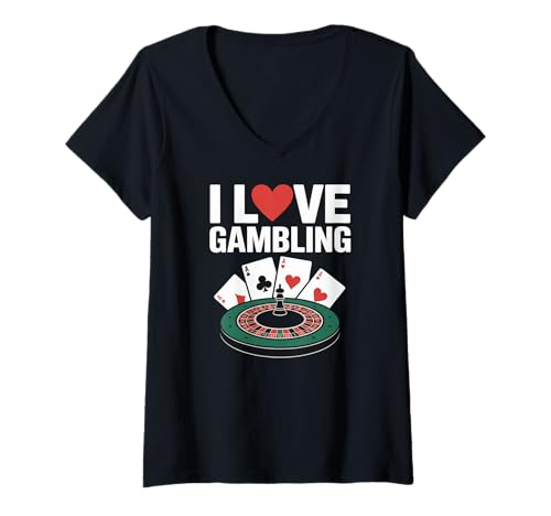 Damen I Love Gambling Casino Poker Roulette Karten Fan T-Shirt mit V-Ausschnitt Damen I Love Gambling Casino Poker Roulette Karten Fan T-Shirt mit V-Ausschnitt von Casino Gambling Poker Roulette Cards Lover