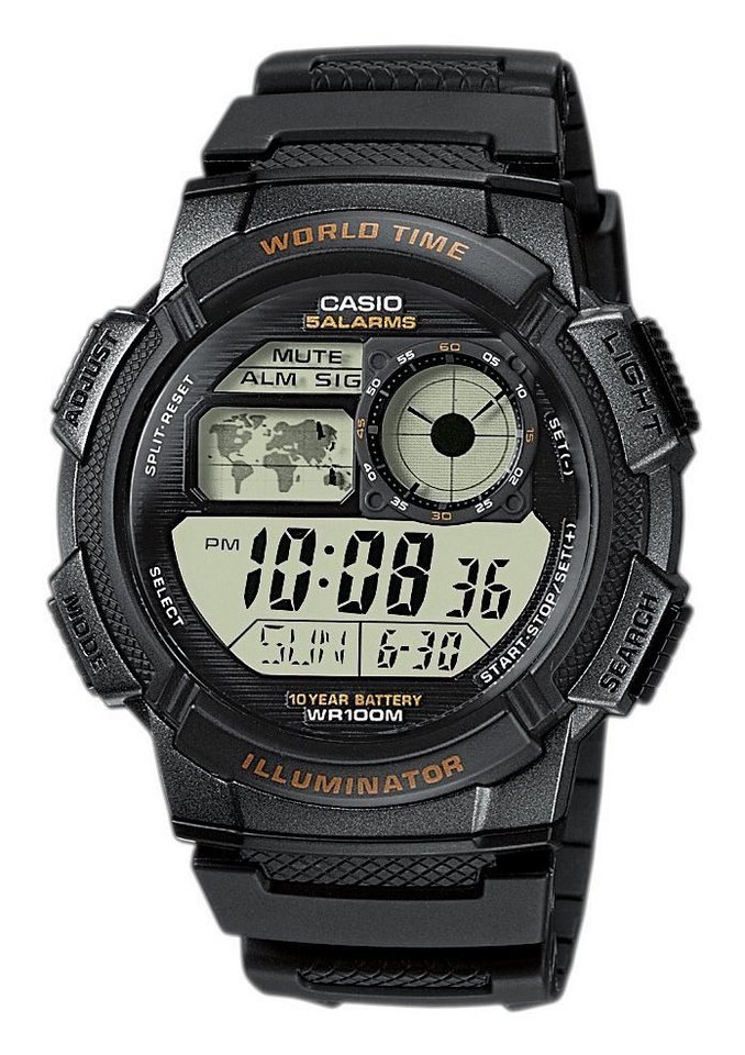 CASIO TIMELESS COLLECTION Chronograph AE-1000W-1AVEF, Quarzuhr,Armbanduhr,Herrenuhr,Digitaluhr, bis 10 ar wasserd.,Weltzeit von CASIO TIMELESS COLLECTION