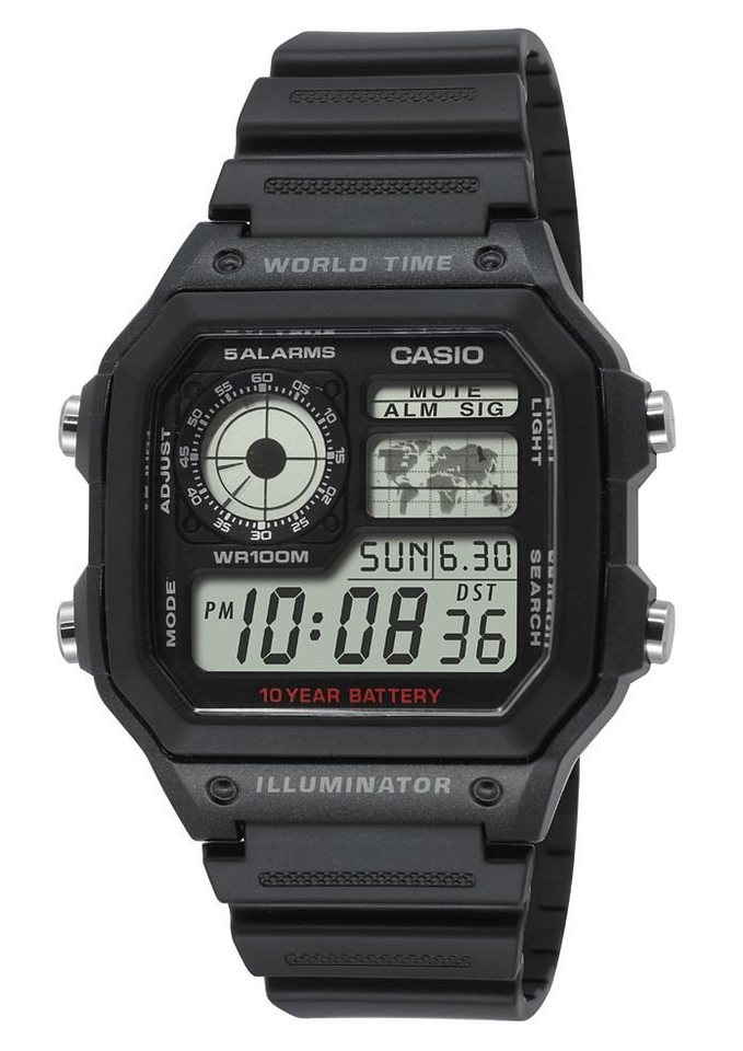 CASIO TIMELESS COLLECTION Chronograph AE-1200WH-1AVEF, Quarzuhr, Armbanduhr, Herrenuhr, Digitaluhr, bis 10 bar wasserdicht von CASIO TIMELESS COLLECTION