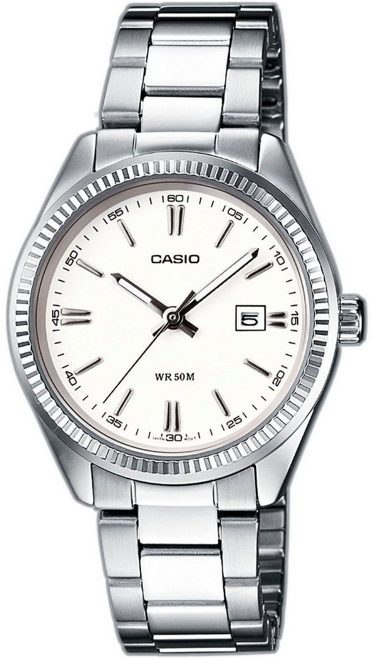 CASIO TIMELESS COLLECTION Quarzuhr LTP-1302PD-7A1VEG, Armbanduhr, Damenuhr, analog, Datum, Edelstahlarmband von CASIO TIMELESS COLLECTION