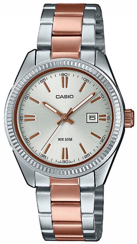 CASIO TIMELESS COLLECTION Quarzuhr LTP-1302PRG-7AVEF, Armbanduhr, Damenuhr, analog, Datum, Edelstahlarmband von CASIO TIMELESS COLLECTION