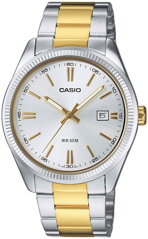 CASIO TIMELESS COLLECTION Quarzuhr MTP-1302PSG-7AVEF, Armbanduhr, Herrenuhr, Damenuhr, Datum, Edelstahlarmband, Neo-Display von CASIO TIMELESS COLLECTION