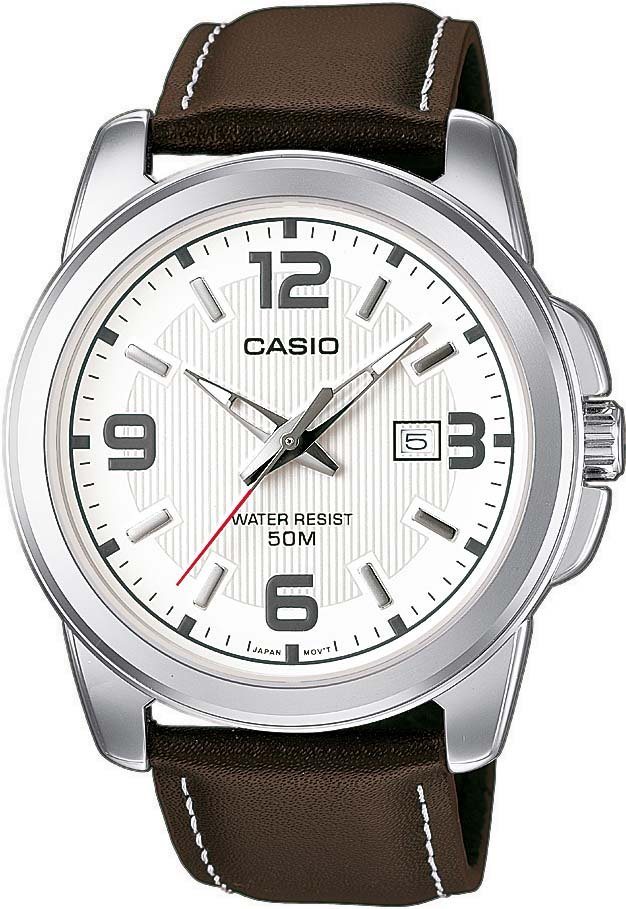 CASIO TIMELESS COLLECTION Quarzuhr MTP-1314PL-7AVEF, Armbanduhr, Herrenuhr, analog, Datum, Lederarmband von CASIO TIMELESS COLLECTION