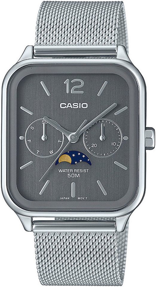 CASIO TIMELESS COLLECTION Quarzuhr MTP-M305M-8AVER, Armbanduhr, Herrenuhr, Damenuhr, Datum, Mondphase, Edelstahlarmband von CASIO TIMELESS COLLECTION