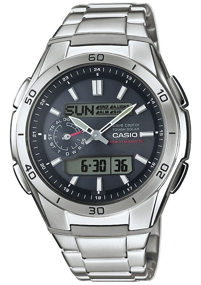 Casio Funk Funkchronograph WVA-M650D-1AER, Solaruhr, Armbanduhr, Digitaluhr, Edelstahlarmband,bis 10 bar wasserd. von Casio Funk
