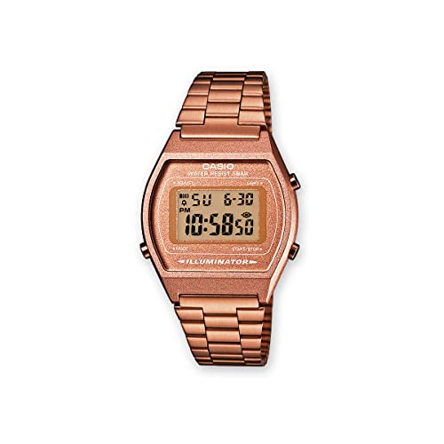 Casio Damen Quartz Armbanduhr, 34.00mm GehäusegröÃŸe mit LCD digital Zifferblatt und rosa Metallarmband Armband B640WC-5AEF von Casio