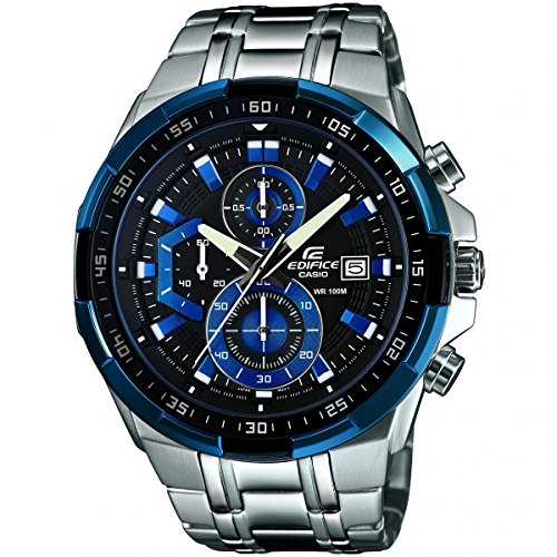 Casio Herren Quartz Armbanduhr, 47.00mm GehäusegröÃŸe mit schwarz analog Zifferblatt und Silber Metallarmband Armband EFR-539D-1A2VUEF von Casio
