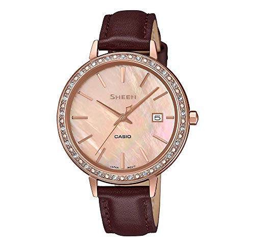 Casio Damen Analog Quarz Uhr mit Leder Armband SHE-4052PGL-4AUEF von Casio