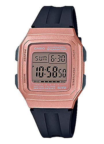 Casio Herren Digital Quarz Uhr mit Resin Armband F-201WAM-5AVEF, Schwarz-Rosegold von Casio