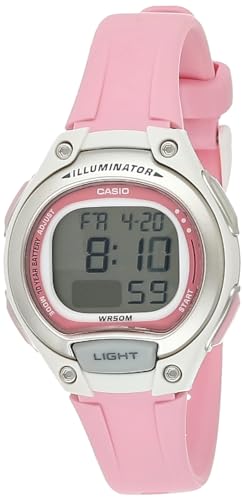 CASIO Damen Uhr LW-203-4A Rosa Gummi Riemen 39 mm Edelstahl Gehäuse 11 mm 50 m Wasserdicht Quarz Digital Display Schnalle Sport Dressy/Formal Grau Mineral Glas von Casio