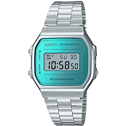 CASIO Unisex Erwachsene Armbanduhr Digital Quarz Edelstahl A168WEM-2EF von Casio