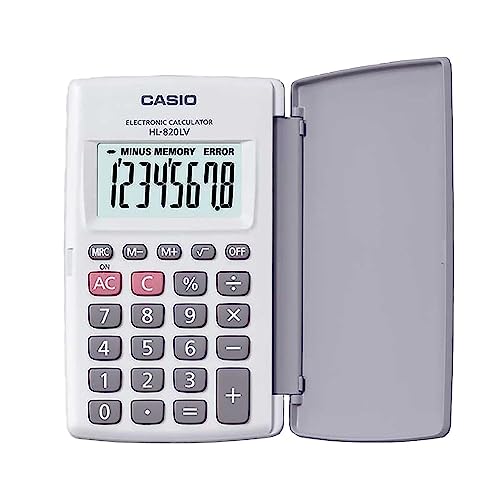 Calculadora Casio de Bolsillo HL-820-LV-WE Blanca con Tapa Protectora que gira 360º Pantalla Grande Numeros Grandes Porcentajes Raices Cuadradas von Casio