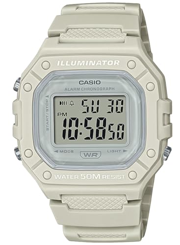 Casio Unisex Quartz Armbanduhr, 44.40mm GehäusegröÃŸe mit Clear digital Zifferblatt und cremefarben Plastic/Resin Strap Armband W-218HC-8AVEF von Casio