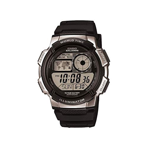Casio Herren Quartz Armbanduhr, 43.00mm GehäusegröÃŸe mit LCD digital Zifferblatt und schwarz Rubber Strap Armband AE-1000W-1A2VEF von Casio