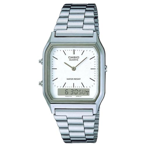 Casio Collection Herren Analog/Digital Quarz mit Edelstahlarmband – AQ-230A-7BMQYES, Silber (Zifferblatt: Weiß) von Casio