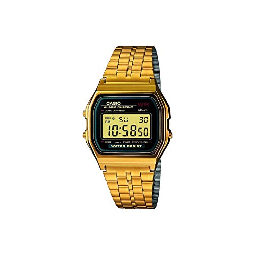 Casio Unisex Quartz Armbanduhr, 35.00mm GehäusegröÃŸe mit LCD digital Zifferblatt und Gold Metallarmband Armband A159WGEA-1EF von Casio
