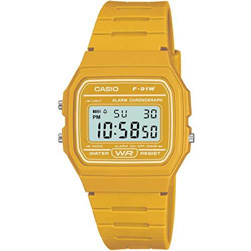 Casio Unisex Quartz Armbanduhr, 37.00mm GehäusegröÃŸe mit LCD digital Zifferblatt und gelb Plastic/Resin Strap Armband F-91WC-9AEF von Casio