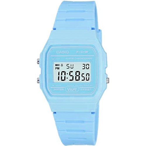 Casio Unisex Quartz Armbanduhr, 37.00mm GehäusegröÃŸe mit LCD digital Zifferblatt und blau Rubber Strap Armband F-91WC-2AEF von Casio