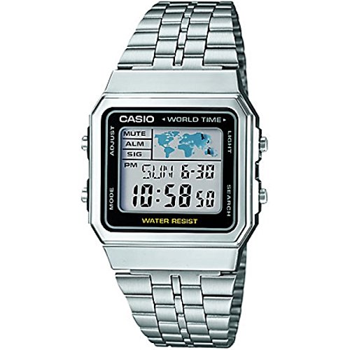 Casio Herren Quartz Armbanduhr, 33.00mm GehäusegröÃŸe mit LCD digital Zifferblatt und Silber Metallarmband Armband A500WEA-1EF von Casio