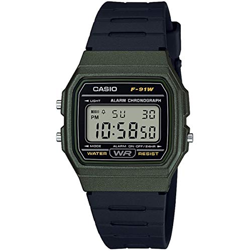 Casio Unisex Quartz Armbanduhr, 38.00mm GehäusegröÃŸe mit LCD digital Zifferblatt und schwarz Rubber Strap Armband F-91WM-3AEF von Casio