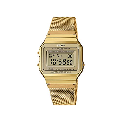 Casio Unisex Quartz Armbanduhr, 36.00mm GehäusegröÃŸe mit LCD digital Zifferblatt und Gold Mesh Bracelet Armband A700WEMG-9AEF von Casio