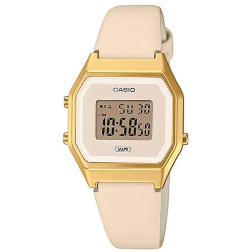 Casio Damen Quartz Armbanduhr, 29.00mm GehäusegröÃŸe mit cremefarben digital Zifferblatt und cremefarben Lederarmband Armband LA680WEGL-4EF von Casio
