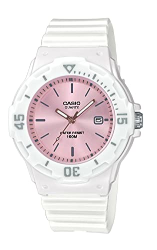 Casio Damen Rosa Analog Quarz Uhr mit Lederarmband und Dornschliee, 38.9 mm Durchmesser, 11.5 mm Dicke, Wasserresistent, Modell LRW-200H-4E3 von Casio