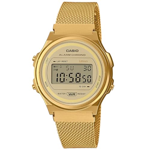 Casio Unisex Quartz Armbanduhr, 39.00mm GehäusegröÃŸe mit Gold digital Zifferblatt und Gold Metallarmband Armband A171WEMG-9AEF von Casio