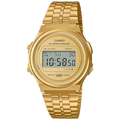Casio Unisex Quartz Armbanduhr, 38.80mm GehäusegröÃŸe mit Gold digital Zifferblatt und Gold Metallarmband Armband A171WEG-9AEF von Casio