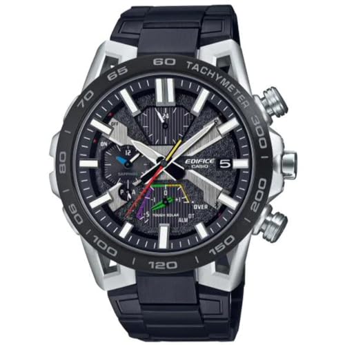 Casio Herren Solar Armbanduhr, 55.60mm GehäusegröÃŸe mit schwarz analog Zifferblatt und schwarz Metallarmband Armband EQB-2000DC-1AER von Casio