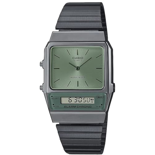 Casio Damen Quartz Armbanduhr, 32.00mm GehäusegröÃŸe mit grün analog/digital Zifferblatt und schwarz und Silber Metallarmband Armband AQ-800ECGG-3AEF von Casio