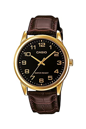 CASIO Herren Analog Quarz Uhr mit Leder Armband MTP-V001GL-1 von CASIO