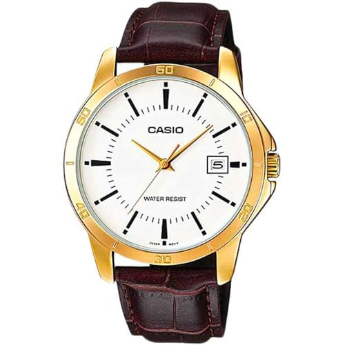 Casio Herren Analog Quarz Uhr mit Leder Armband MTP-V004G-7 von Casio