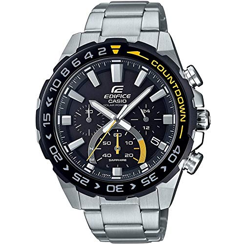 Casio Herren Solar Armbanduhr, 44.00mm Gehäusegröße mit schwarz analog Zifferblatt und Silber Metallarmband Armband EFS-S550DB-1AVUEF Casio Herren Solar Armbanduhr, 44.00mm Gehäusegröße mit schwarz analog Zifferblatt und Silber Metallarmband Armband EFS-S550DB-1AVUEF von Casio