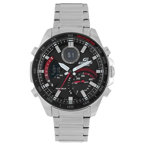 Casio Herren Solar Armbanduhr, 48.00mm GehäusegröÃŸe mit schwarz analog/digital Zifferblatt und Silber Metallarmband Armband ECB-900DB-1AER von Casio