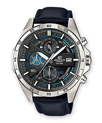 Casio Edifice Herren Massives Edelstahlgehäuse und Lederarmband Uhrenarmband EFR-556L-1AVUEF, Blau-schwarz Casio Edifice Herren Massives Edelstahlgehäuse und Lederarmband Uhrenarmband EFR-556L-1AVUEF, Blau-schwarz von Casio