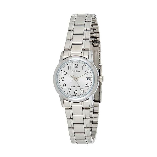 Casio LTP-V002D-7B Damen-Armbanduhr aus Edelstahl, silberfarbenes Zifferblatt, Datumsanzeige, Silber, Quarz-Uhrwerk von Casio