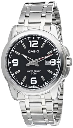 Casio MTP-1314D-1A Klassische Herren-Armbanduhr Quarz Analog schwarzes Zifferblatt Stahlarmband, grau von Casio