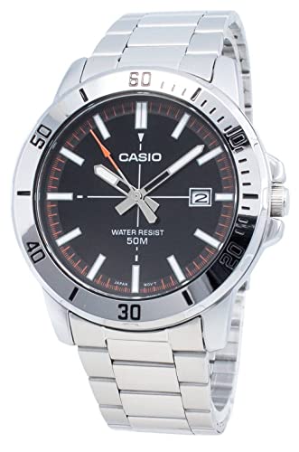 Casio MTP-VD01D-1E2V Enticer Herren-Armbanduhr aus Edelstahl, schwarzes Zifferblatt, leger, analog, sportlich von Casio