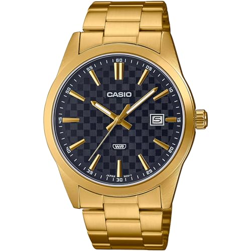 Casio MTP-VD03G-1A Herren-Armbanduhr, Standard-Goldton, Stahl, schwarzes Zifferblatt, 3-Zeiger-Armbanduhr, Gold von Casio
