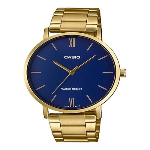 Casio MTP-VT01G-2B Men's Gold Tone Stainless Steel Minimalistic Blue Dial 3-Hand Analog Watch von Casio