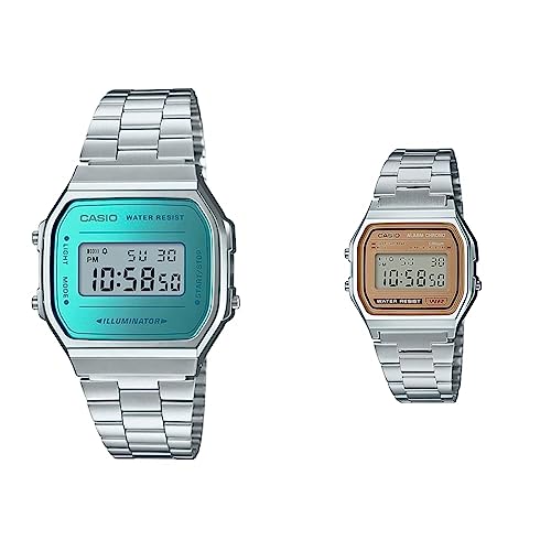 Casio Unisex Erwachsene Armbanduhr Digital Quarz Edelstahl A168WEM-2EF & Collection Unisex Retro Armbanduhr A158WEA-9EF von Casio