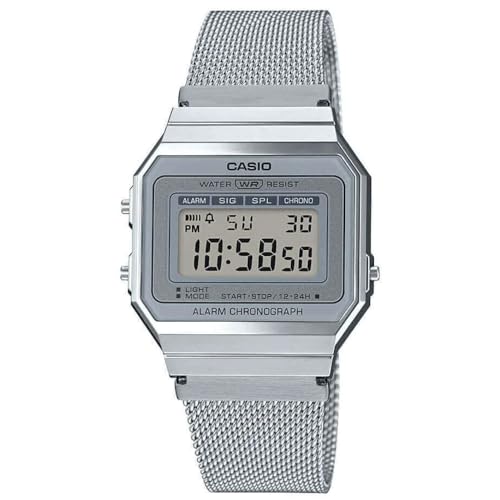 Casio Unisex Quartz Armbanduhr, 36.00mm GehäusegröÃŸe mit LCD digital Zifferblatt und Silber Mesh Bracelet Armband A700WEM-7AEF von Casio