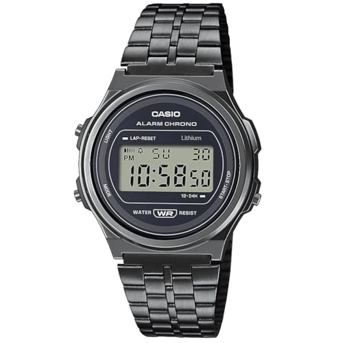 Casio Unisex Quartz Armbanduhr, 38.80mm GehäusegröÃŸe mit schwarz digital Zifferblatt und Silber Metallarmband Armband A171WEGG-1AEF von Casio