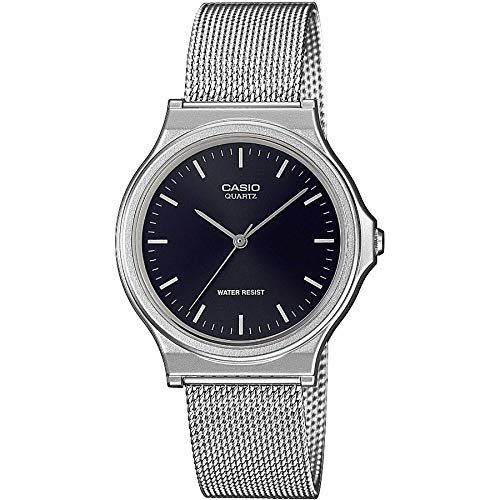 Casio Unisex Quartz Armbanduhr, 40.00mm GehäusegröÃŸe mit schwarz analog Zifferblatt und Silber Armband MQ-24M-1EEF von Casio